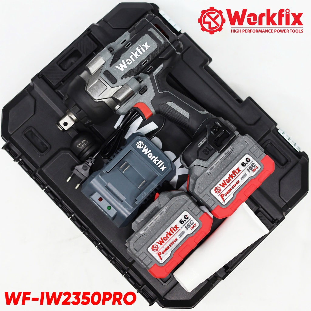 TẶNG ĐẦU CHUYỂN - Máy siết bulong Workfix WF-IW2350PRO (2350N.m) Không chổi than 2 pin 15 Cell - Máy siết ốc hạng nặng