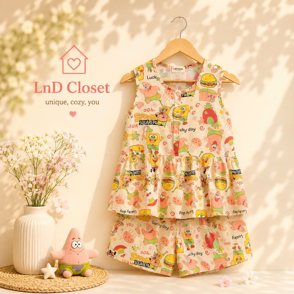 Bộ Nữ mặc nhà - Bộ sát nách quần đùi chất liệu tole loại 1 mềm mát - LnD Closet