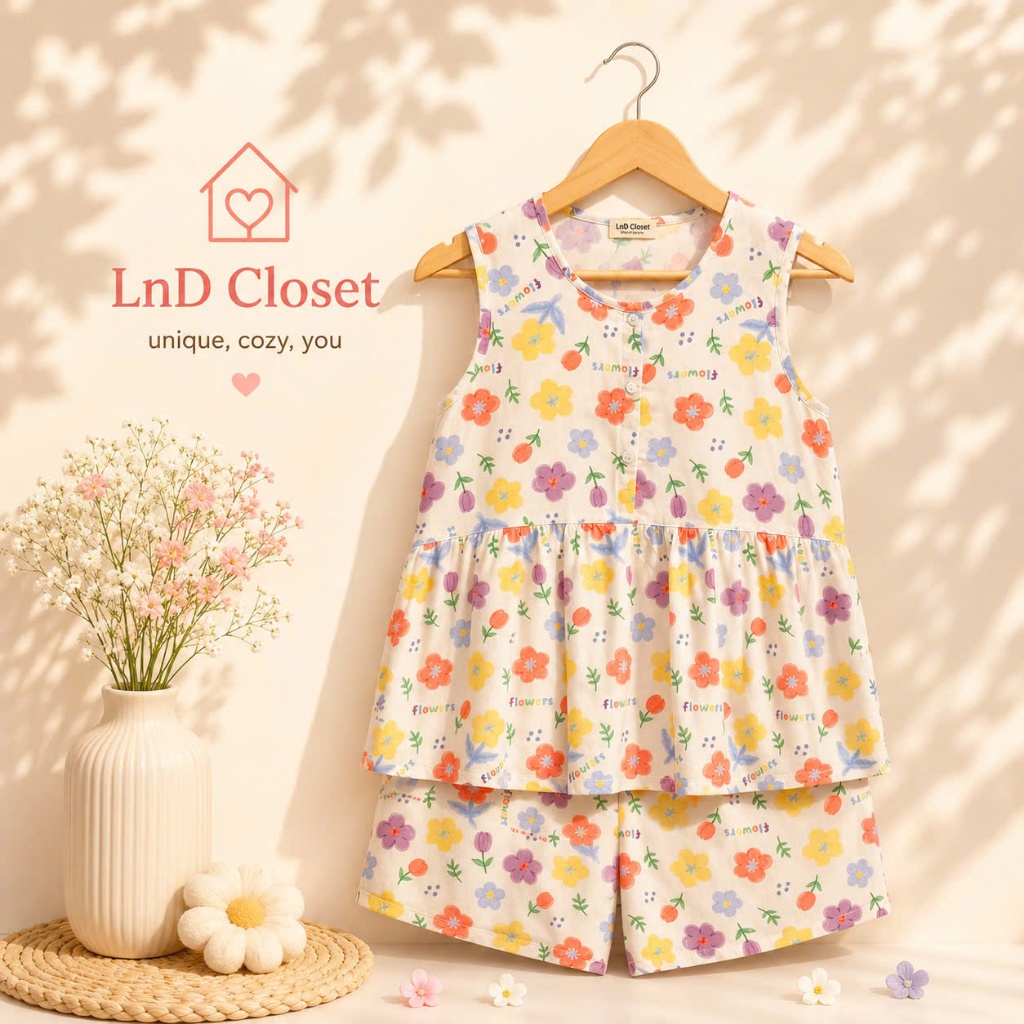 Bộ Nữ mặc nhà - Bộ sát nách quần đùi chất liệu tole loại 1 mềm mát - LnD Closet