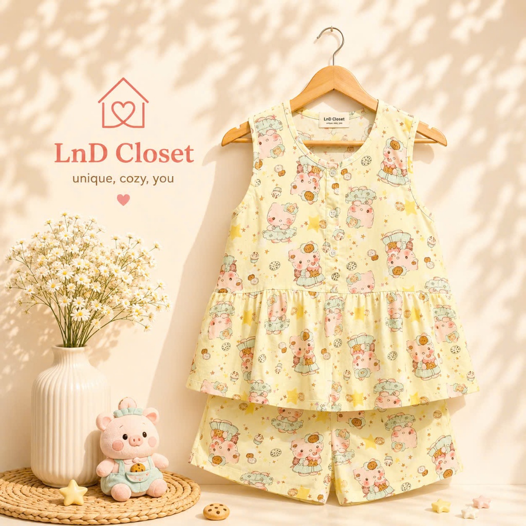 Bộ Nữ mặc nhà - Bộ sát nách quần đùi chất liệu tole loại 1 mềm mát - LnD Closet