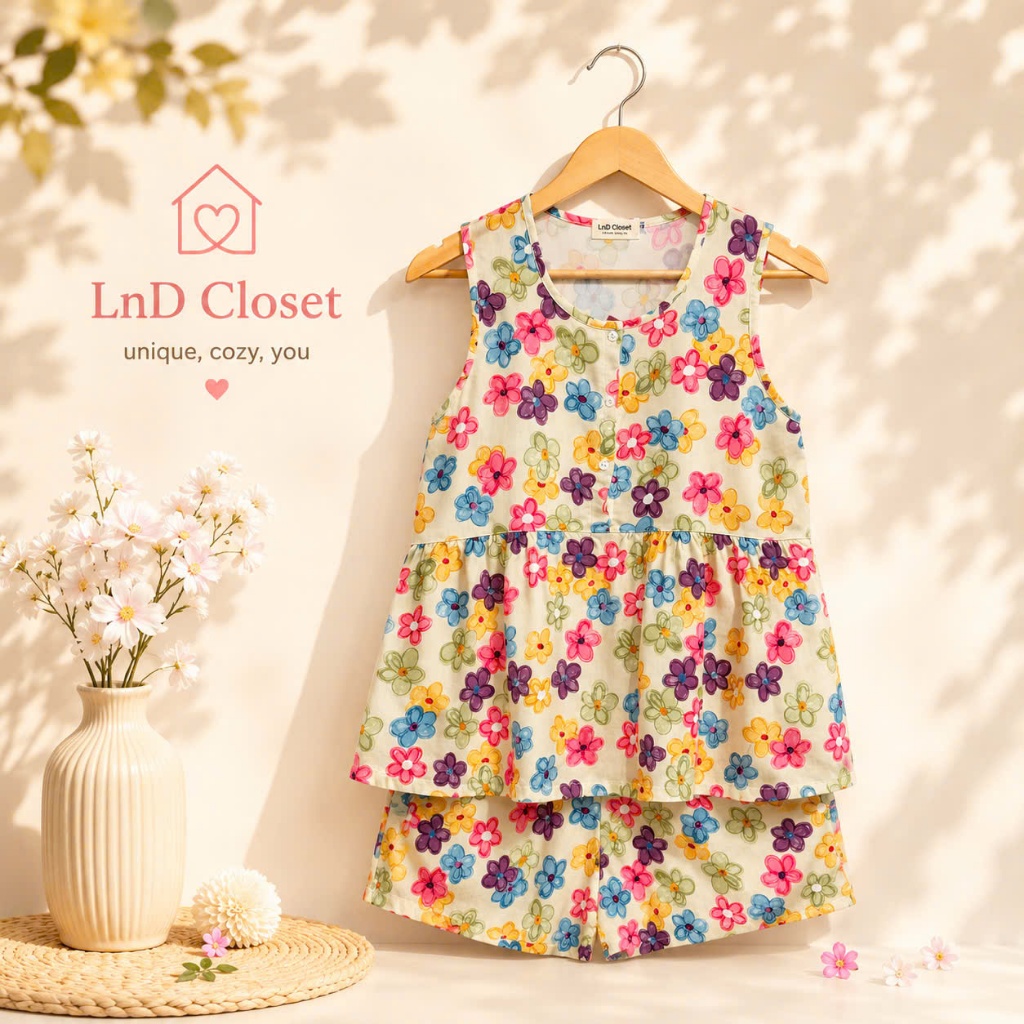 Bộ Nữ mặc nhà - Bộ sát nách quần đùi chất liệu tole loại 1 mềm mát - LnD Closet