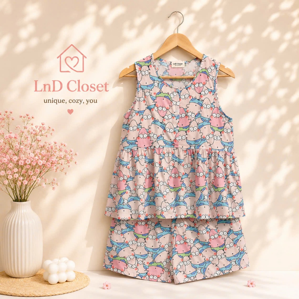 Bộ Nữ mặc nhà - Bộ sát nách quần đùi chất liệu tole loại 1 mềm mát - LnD Closet