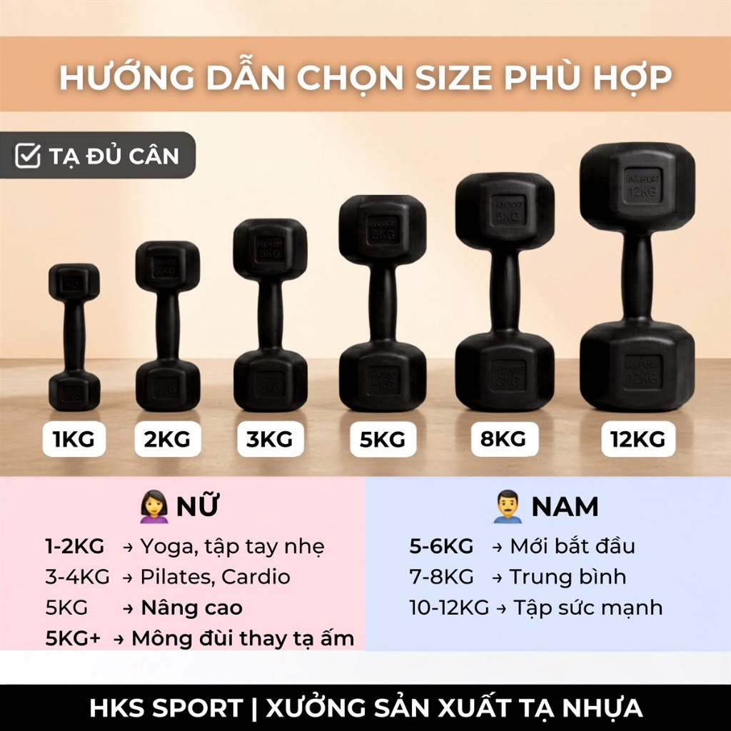 Tạ tay bọc nhựa cao cấp loại 1 mẫu mới 2026 (1kg, 2kg, 3kg, 4kg, 5kg, 6kg, 7kg,8kg)