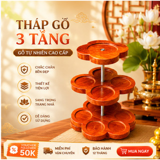 Tháp Gỗ 3 Tầng Gỗ Tự Nhiên Trưng Bày Bia, Nước Ngọt – Kệ Đồ Cúng Bàn Thờ Tiện Lợi Ngày Rằm, Lễ Tết