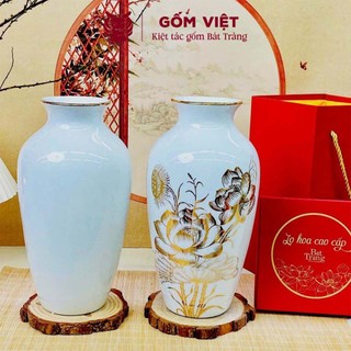 Bình, lọ hoa vẽ tay cao cấp nhiều họa tiết, viền chỉ vàng cao 30cm - Gốm sứ Bát Tràng - Gốm Việt