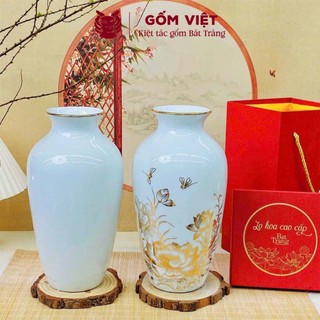 Bình, lọ hoa vẽ tay cao cấp nhiều họa tiết, viền chỉ vàng cao 30cm - Gốm sứ Bát Tràng - Gốm Việt