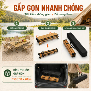 Bộ bàn trứng cuộn ghế Kermit gấp, bộ đồ nghề cắm trại đầy đủ tiện lợi cho đi dã ngoại, nướng BBQ ngoài trời.