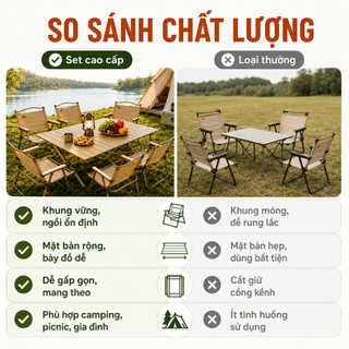 Bộ bàn trứng cuộn ghế Kermit gấp, bộ đồ nghề cắm trại đầy đủ tiện lợi cho đi dã ngoại, nướng BBQ ngoài trời.