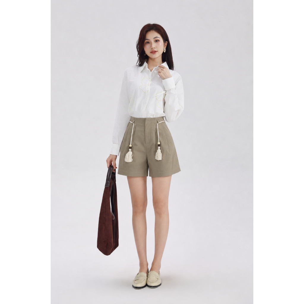 Quần Short Kaki Gmorning - GUMAC Form Suông Rộng Xếp Ly Thân Trước Túi Xéo Tiện Lợi Túi Giả Sau Tinh Tế YSHG06006