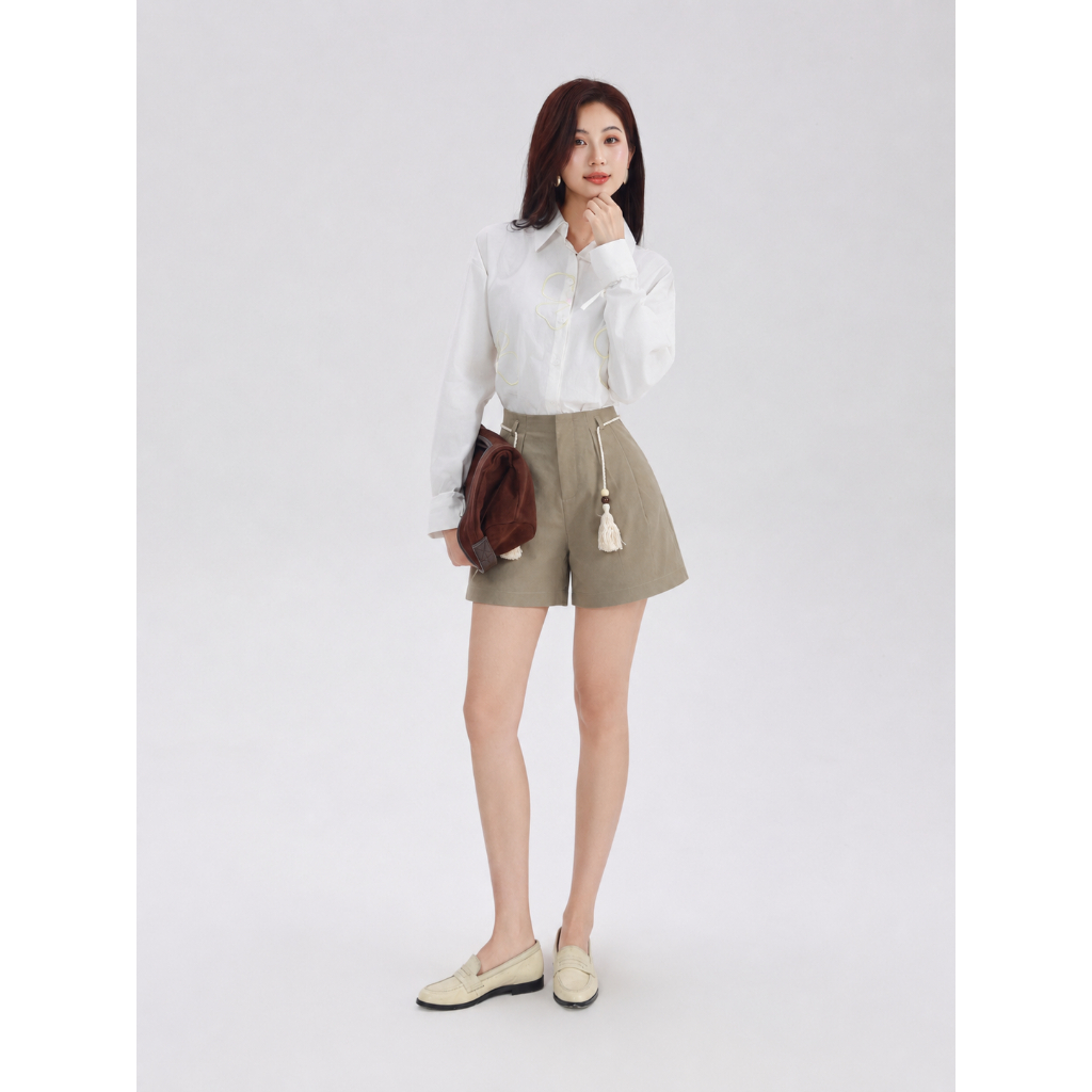 Quần Short Kaki Gmorning - GUMAC Form Suông Rộng Xếp Ly Thân Trước Túi Xéo Tiện Lợi Túi Giả Sau Tinh Tế YSHG06006