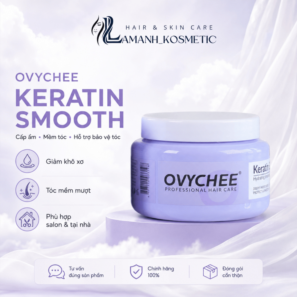 Hũ Kem Hấp Tóc OVYCHEE Keratin Smooth Hydrating 500ml | Cấp Ẩm, Giảm Khô Xơ, Mềm Mượt Dễ Chải.