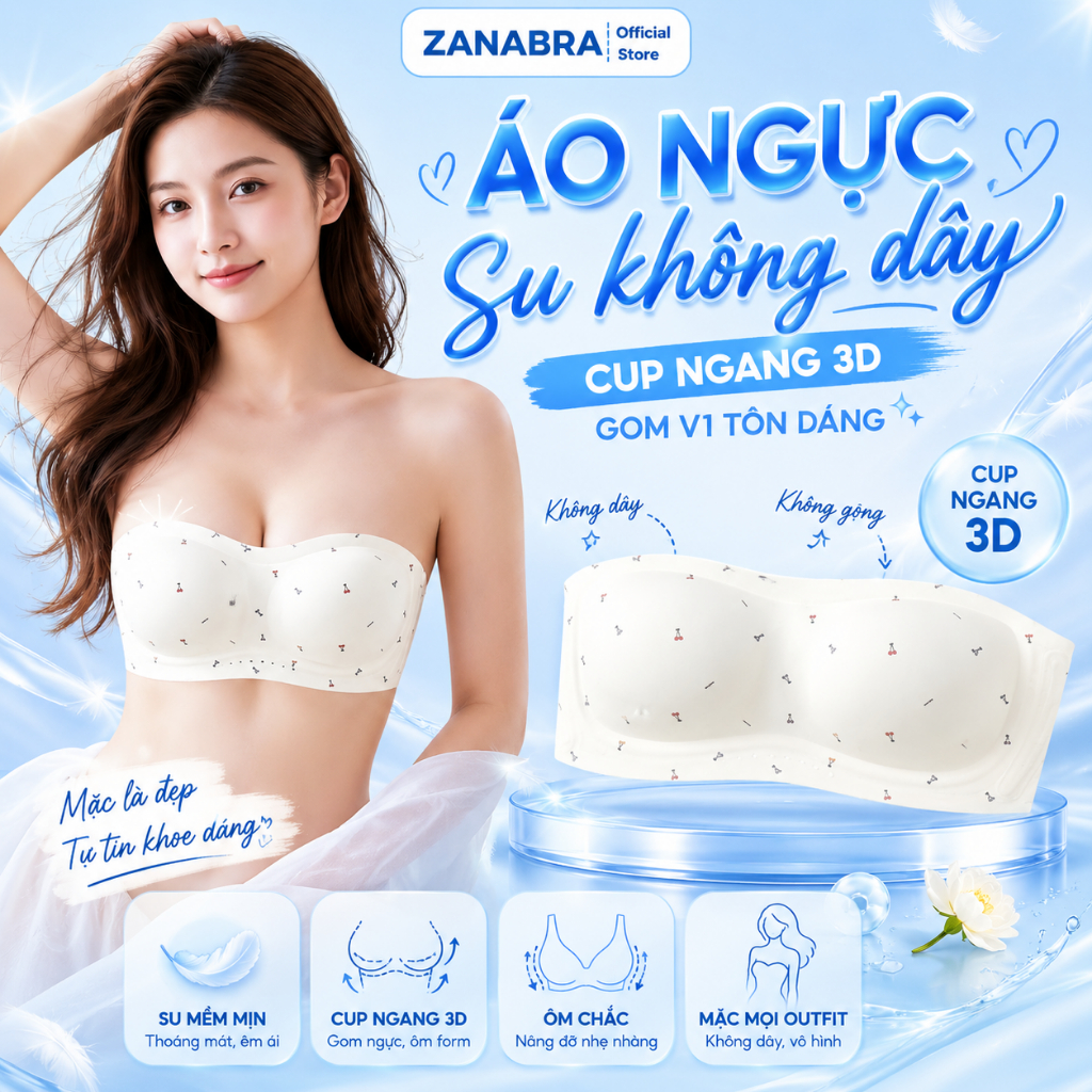 [ Hàng Mới Về ] Áo Ngực, Áo Lót Nữ Không Dây Nâng V1 Không Gọng Có Mút Gom Quả Chống Xệ ZANABRA A620