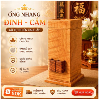 Ống Đựng Nhang Gỗ Đinh, Cẩm Chạm Khắc Tinh Xảo – Tích Hợp Hộp Quẹt – Phụ Kiện Bàn Thờ Phong Thủy