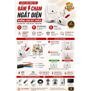 Phích Cắm Điện 3 Chấu 1 Cái Có Công Tắc | Cầu Chì Bảo Vệ | Đầu Cắm 220V Chống Chập Chịu Tải Cao