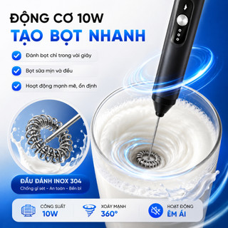 Máy Đánh Bọt Cà Phê Mini Cầm Tay, Máy Tạo Bọt Sữa Pha Cà Phê Matcha Đánh Trứng, Bảo hành 12 tháng