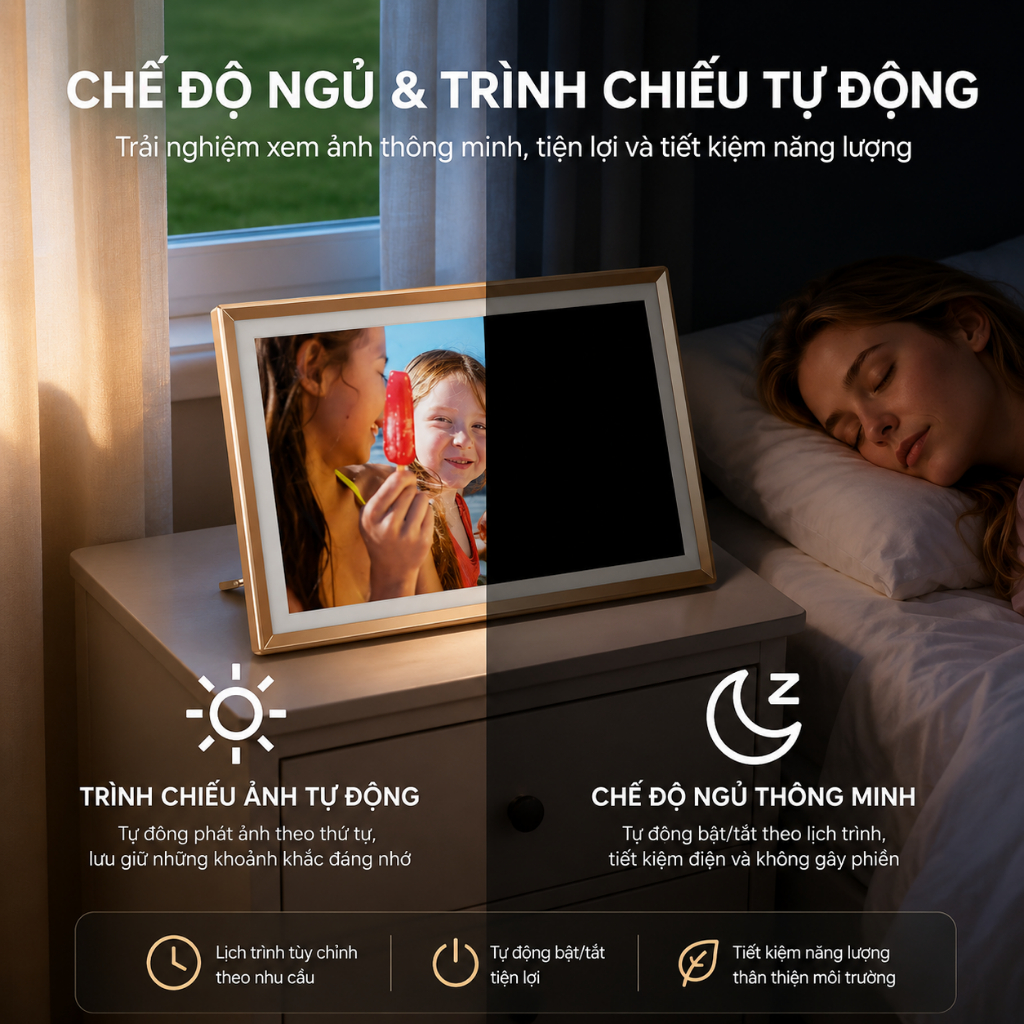 [Hỏa tốc 1H HCM] Khung ảnh/video kỹ thuật số ARZOPA D14 Champagne Gold WiFi 14" | Cảm ứng IPS, Bộ nhớ 32GB, Tự động xoay
