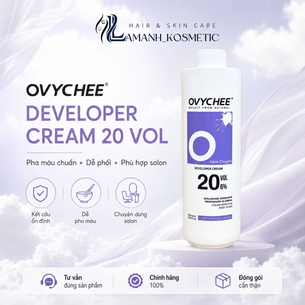 Oxy Trợ Nhuộm OVYCHEE Developer Cream 20 VOL 6% 1000ml | Dễ Pha Màu, Hỗ Trợ Lên Màu Chuẩn Salon.