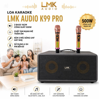 Loa Karaoke LMK Audio K99 Pro, 2 Bass 16cm Công Suất 500W, Cho Chất Âm Mạnh Mẽ, Trầm Ấm, Kèm 2 Míc Sóng UHF Hát Nhẹ