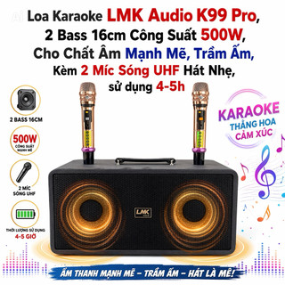 Loa Karaoke LMK Audio K99 Pro, 2 Bass 16cm Công Suất 500W, Cho Chất Âm Mạnh Mẽ, Trầm Ấm, Kèm 2 Míc Sóng UHF Hát Nhẹ