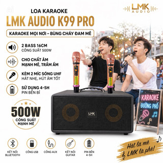 Loa Karaoke LMK Audio K99 Pro, 2 Bass 16cm Công Suất 500W, Cho Chất Âm Mạnh Mẽ, Trầm Ấm, Kèm 2 Míc Sóng UHF Hát Nhẹ