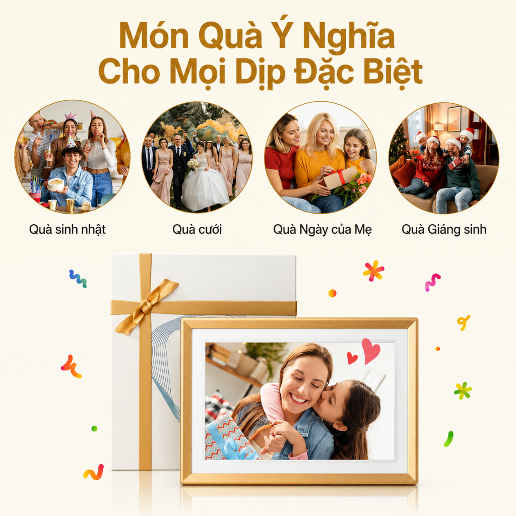 Khung ảnh/ video kỹ thuật số ARZOPA D10 WiFi 10.1" Cảm ứng IPS HD 1280x800,Bộ nhớ 32GB,Tự động xoay