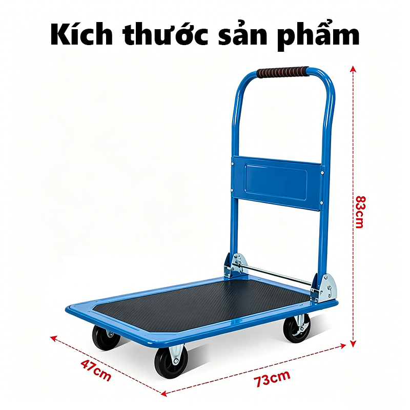 Xe đẩy hàng 4 bánh gập gọn 300kg nhập khẩu bánh cao su siêu bền, xe kéo hàng xếp gọn sàn thép