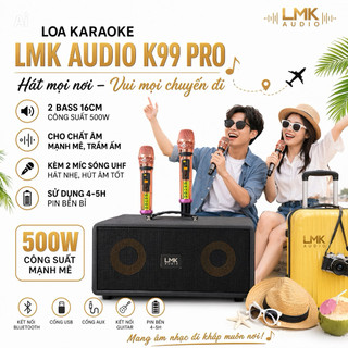 Loa Karaoke Xách Tay LMK Audio Công Suất 500W, 2 Bass 16cm + 2 Loa Trung, Có Echo Và Reverb, Kèm 2 Micro Không Dây UHF
