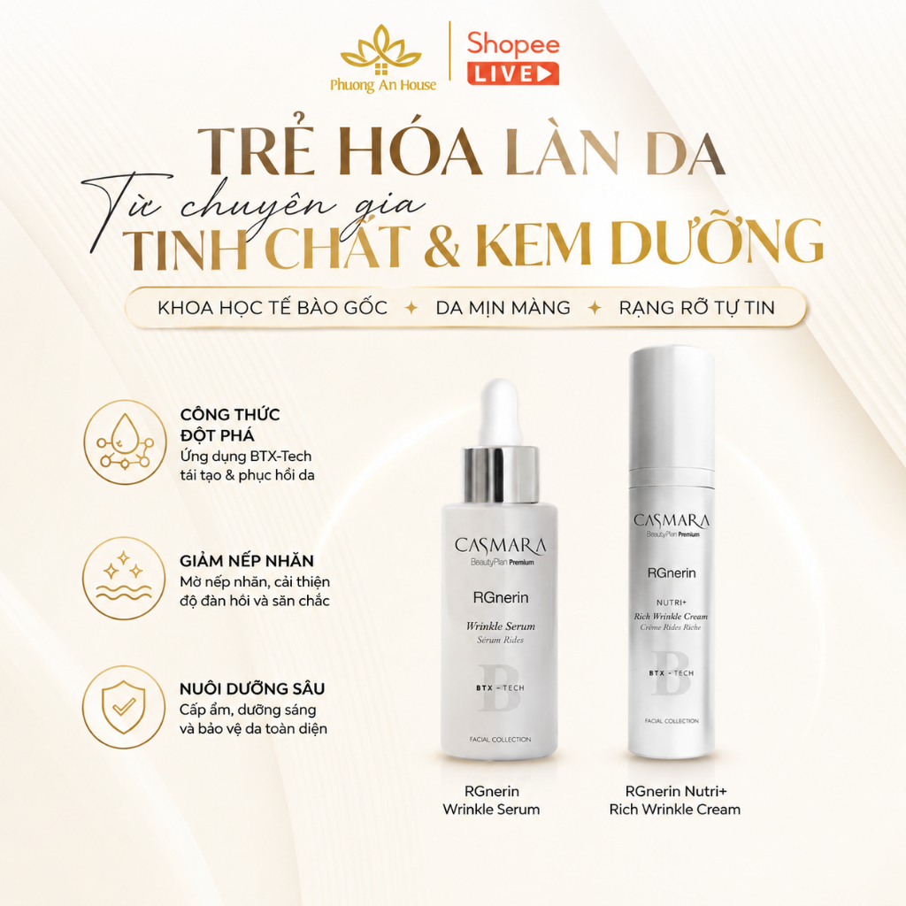 Combo Serum & Kem Dưỡng CASMARA RGnerin BTX-Tech Hỗ Trợ Mờ Nếp Nhăn, Dưỡng Ẩm, Tăng Đàn Hồi Da