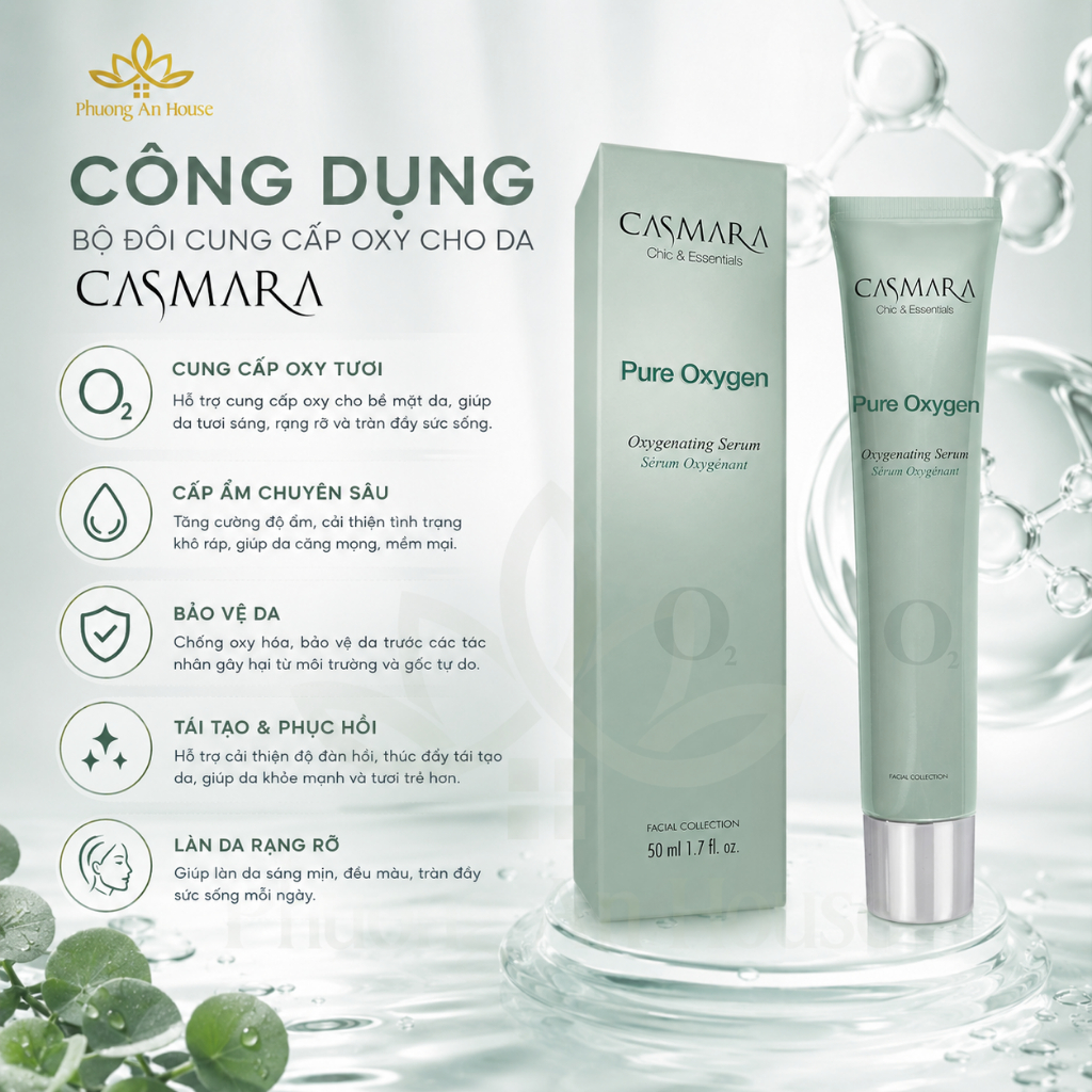 Bộ Đôi Casmara Pure Oxygen O2 Serum & Kem Dưỡng Cấp Oxy Dưỡng Ẩm Làm Sáng Da Chính Hãng