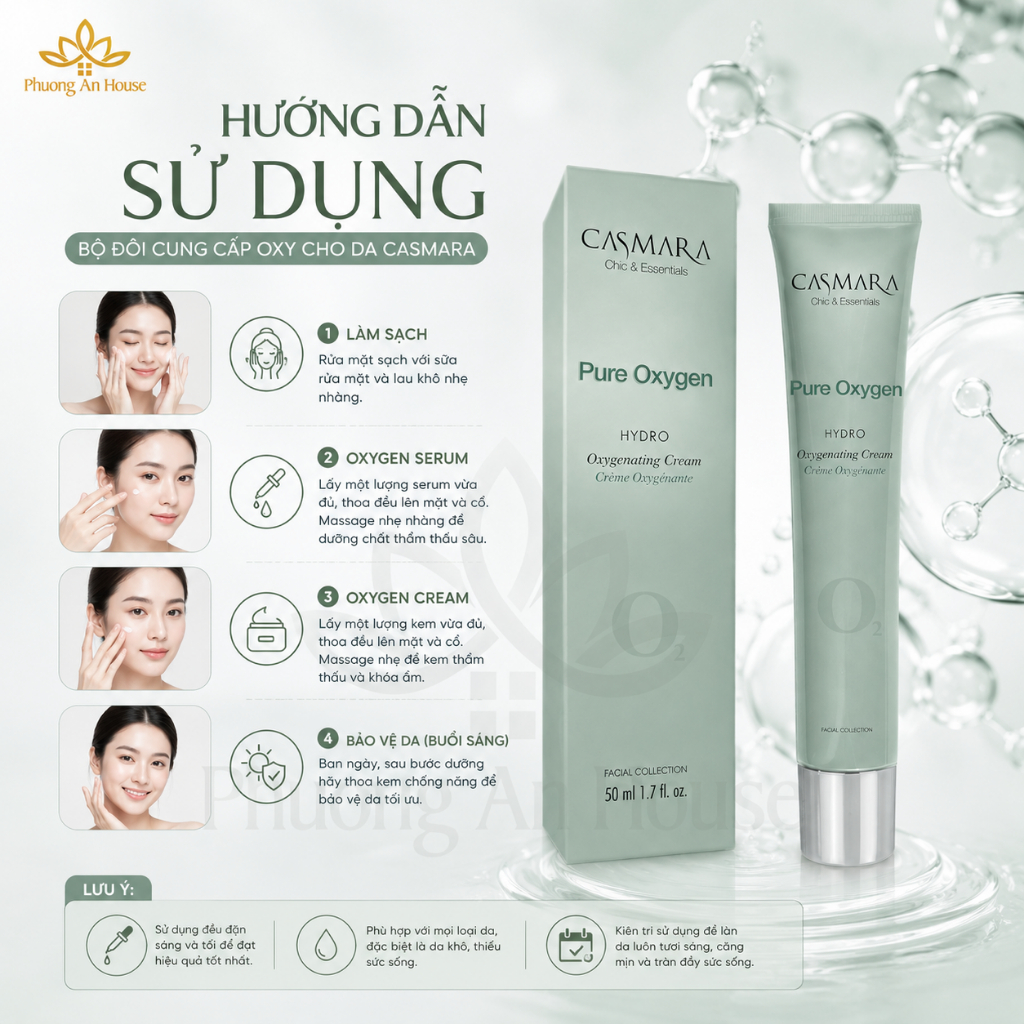 Bộ Đôi Casmara Pure Oxygen O2 Serum & Kem Dưỡng Cấp Oxy Dưỡng Ẩm Làm Sáng Da Chính Hãng