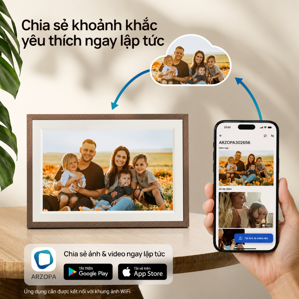 Khung ảnh/ video kỹ thuật số ARZOPA D10 WiFi 10.1" Cảm ứng IPS HD 1280x800,Bộ nhớ 32GB,Tự động xoay