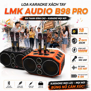 Loa Karaoke Xách Tay LMK Audio B98 Pro 18 Đường Tiếng - 2 Bass 25cm, Công Xuất 1000W, Kèm 2 Míc UHF, Âm Thanh Cực Hay