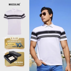 Áo polo nam MASCULINE APL616 - Cổ bẻ phối sọc ngang ngực phom regular fit thành phần sợi tơ tằm mềm mịn