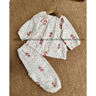 Sét bộ Xô Muslin dài tay chun cổ siêu xinh cho bé gái