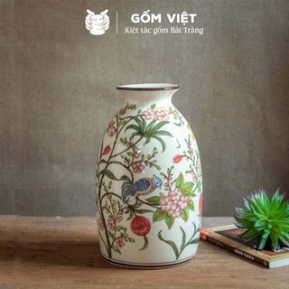 Bình, lọ hoa vẽ tay họa tiết chim én đậu giữa vườn hoa ngũ sắc cao cấp - Gốm sứ Bát Tràng - Gốm Việt