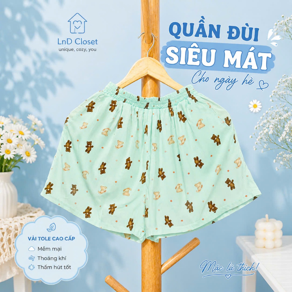 Quần đùi nữ dễ thương mặc nhà chất vải tole (lanh) thoáng mát - LnD Closet