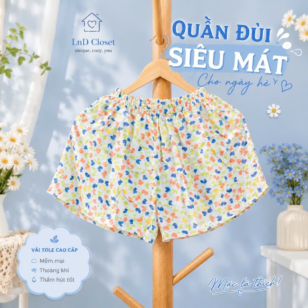 Quần đùi nữ dễ thương mặc nhà chất vải tole (lanh) thoáng mát - LnD Closet