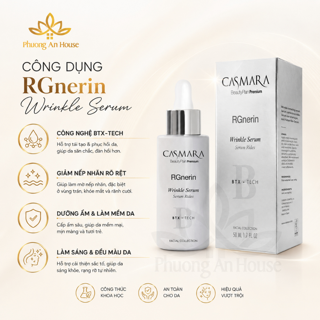 Combo Serum & Kem Dưỡng CASMARA RGnerin BTX-Tech Hỗ Trợ Mờ Nếp Nhăn, Dưỡng Ẩm, Tăng Đàn Hồi Da