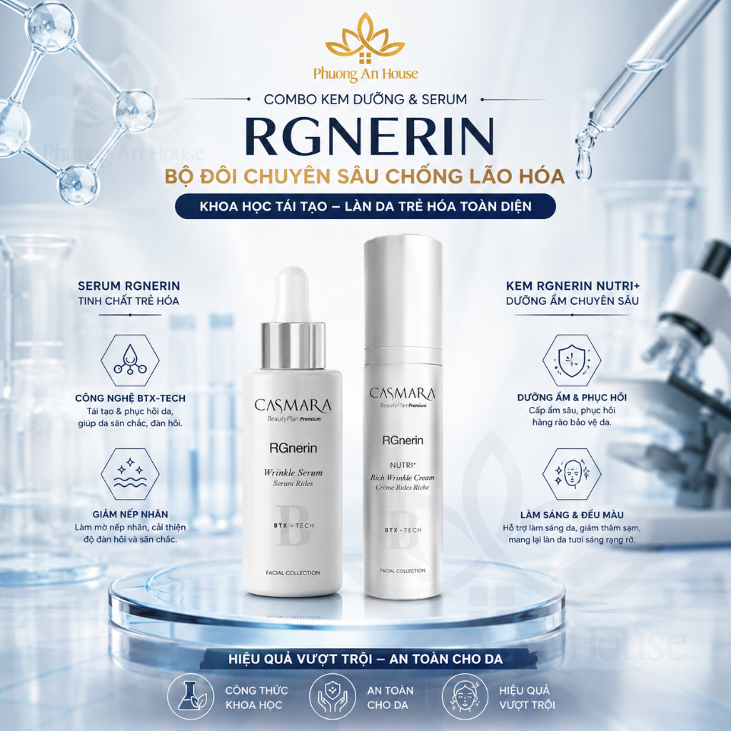 Combo Serum & Kem Dưỡng CASMARA RGnerin BTX-Tech Hỗ Trợ Mờ Nếp Nhăn, Dưỡng Ẩm, Tăng Đàn Hồi Da