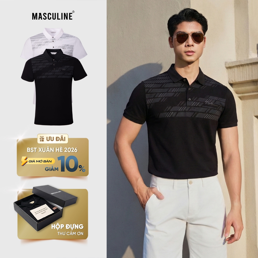 Áo polo nam MASCULINE APL604 cao cấp cổ đứng ép keo đa lớp logo cao su non form Regular Fit
