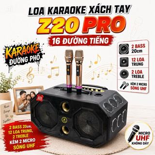 Loa Karaoke Xách Tay Z20 Pro 16 Đường Tiếng, Công Xuất 950W, 2 Bass 20cm, 12 Loa Trung, Kèm 2 Micro UHF Hát Nhẹ Không Hú