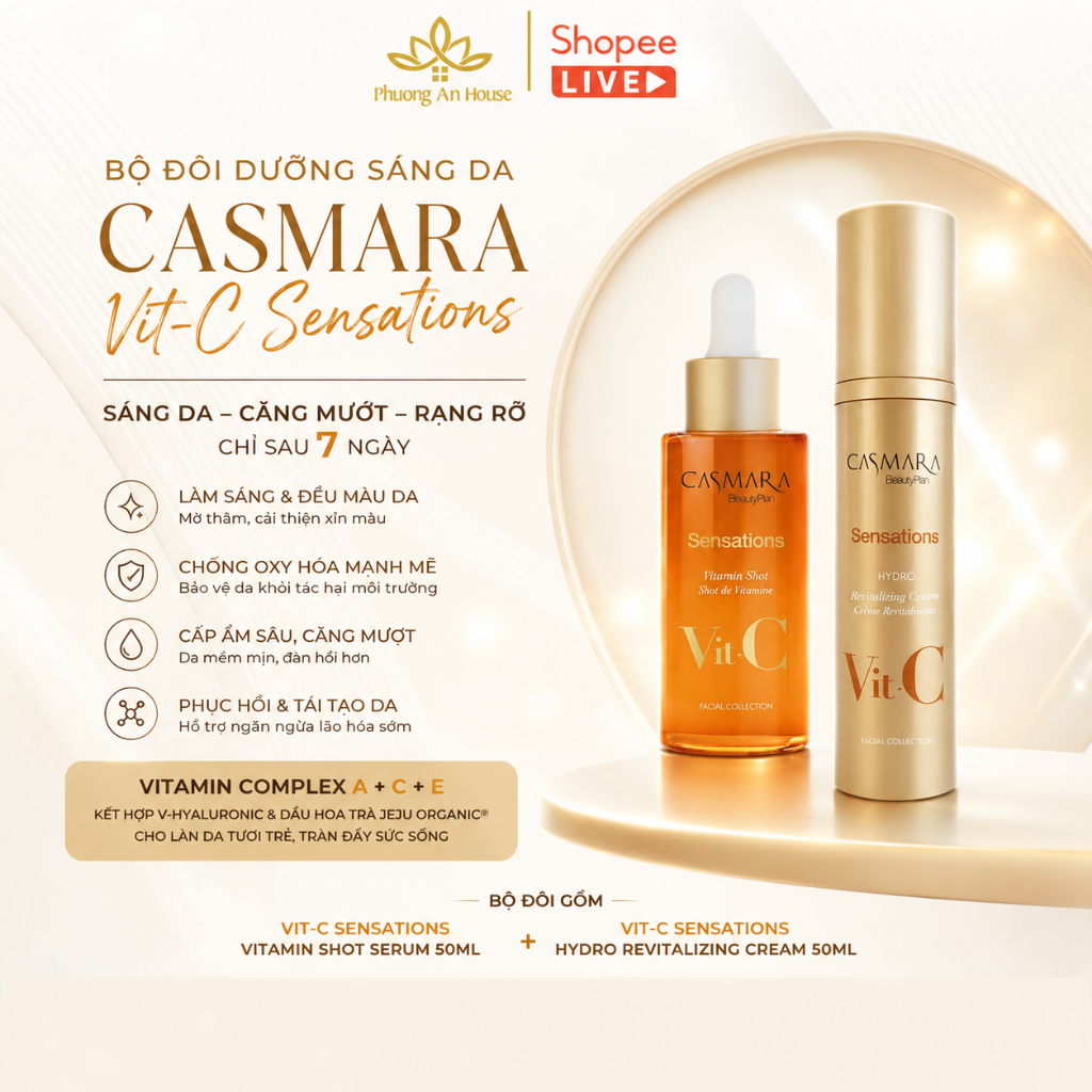 Bộ Đôi Casmara Vit-C Sensations Vitamin C | Dưỡng Sáng, Cấp Ẩm, Phục Hồi Da Xỉn Màu