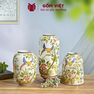 Bình, lọ hoa vẽ tay họa tiết chim phượng hoàng bay lượn giữa vườn hoa - Gốm sứ Bát Tràng - Gốm Việt