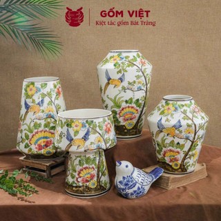 Bình, lọ hoa vẽ tay họa tiết chim phượng hoàng bay lượn giữa vườn hoa - Gốm sứ Bát Tràng - Gốm Việt