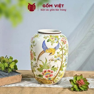 Bình, lọ hoa vẽ tay họa tiết chim phượng hoàng bay lượn giữa vườn hoa - Gốm sứ Bát Tràng - Gốm Việt