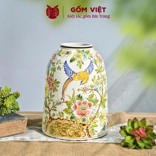 Bình, lọ hoa vẽ tay họa tiết chim phượng hoàng bay lượn giữa vườn hoa - Gốm sứ Bát Tràng - Gốm Việt
