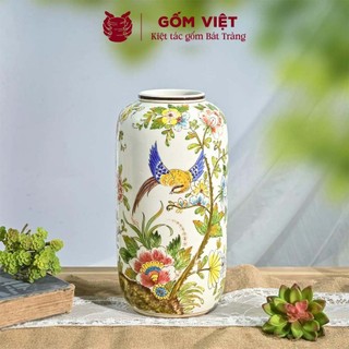 Bình, lọ hoa vẽ tay họa tiết chim phượng hoàng bay lượn giữa vườn hoa - Gốm sứ Bát Tràng - Gốm Việt