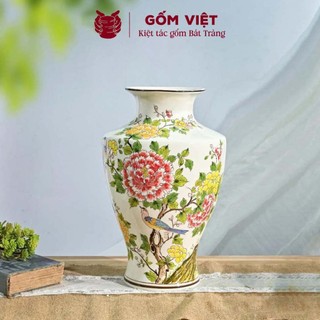 Bình, lọ hoa vẽ tay họa tiết chim phượng hoàng đậu giữa vườn hoa phú quý cao cấp - Gốm sứ Bát Tràng - Gốm Việt