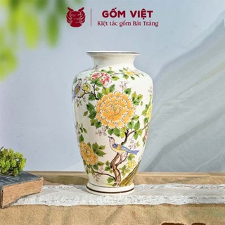 Bình, lọ hoa vẽ tay họa tiết chim phượng hoàng đậu giữa vườn hoa phú quý cao cấp - Gốm sứ Bát Tràng - Gốm Việt