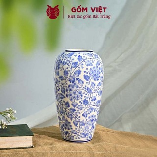 Bình, lọ hoa vẽ tay họa tiết vườn dây hoa lam nở rộ cao cấp - Gốm sứ Bát Tràng - Gốm Việt